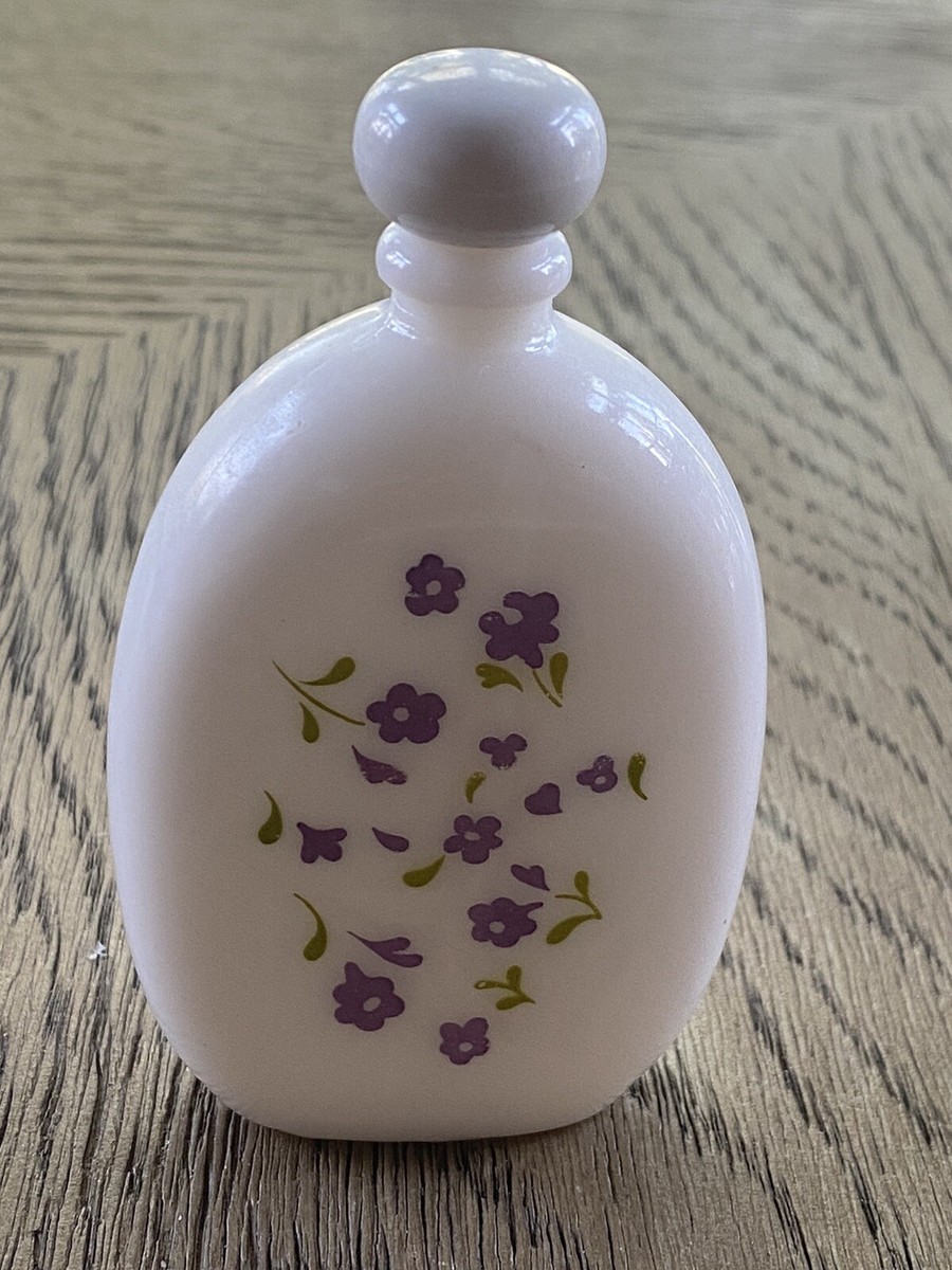 Vintage MCM Avon Lavender Cologne Milk Glass Purple Flowers
