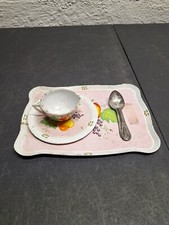 Vintage Children  s Tea Set - Metal - Fruit Design -Serving Tray Spoon Cup Saucer