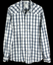 Lucky Brand Men's Slim Fit Blue  White Plaid Button-dn Long Sleeve Shirt Size L