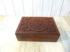 Tree of Life Carved Box  Red Velvet Interior Jewelry Trinket Box