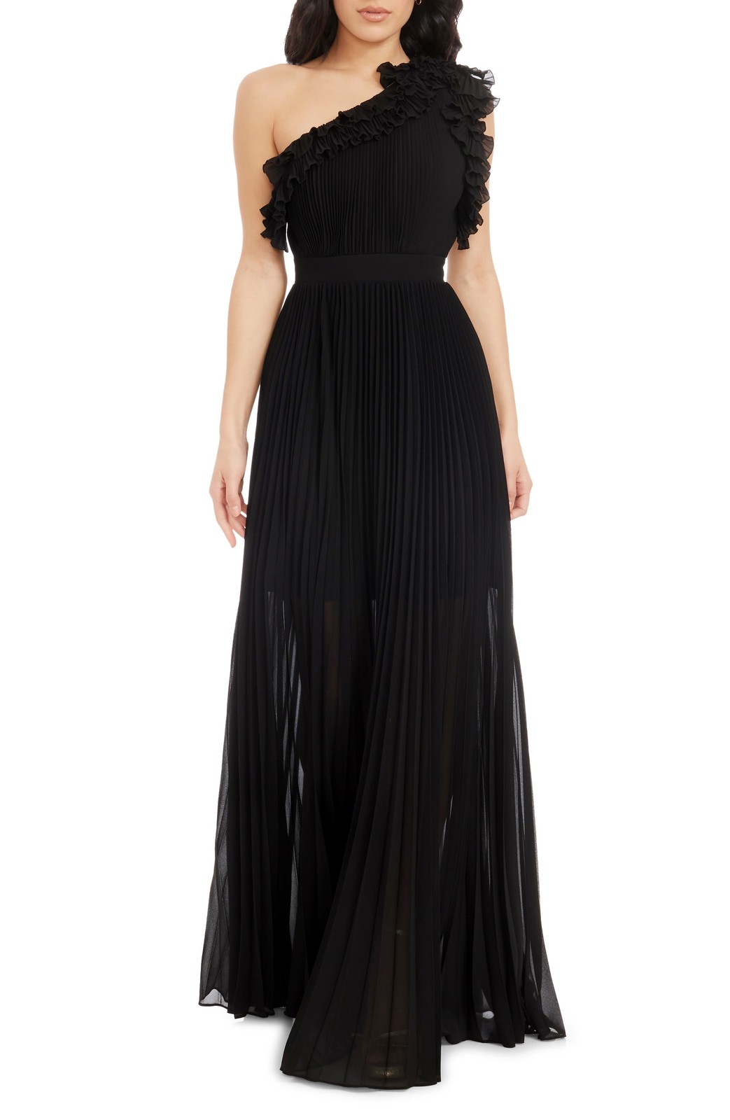 NEW DRESS THE POPULATION Vida One Shoulder Pleated Chiffon GOWN $348 Size XL