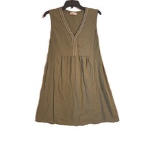 Terzo Millennio Sleeveless Linen Dress Green Silver Metallic Trim L *altered*