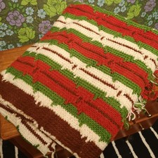 Autumn Colours Brown green Stripy Pattern Knitted Blanket Throw Bedspread
