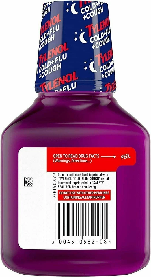Tylenol Cold Plus Flu & Cough Night Liquid Medicine Wild Berry Burst Flavor 8 oz - Imagem 2 de 2