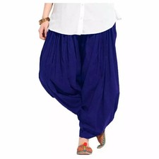 Women Cotton Patiala Semi Trinational Salwar Pants Regular Royal Blue