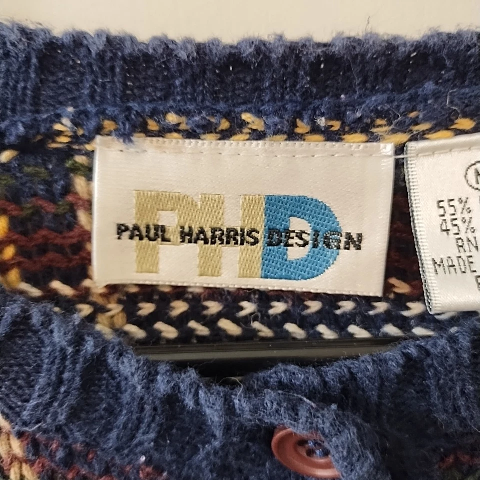 Cárdigan vintage para mujer Paul Harris Design azul/borgoña a cuadros talla M Foto 3 de 4