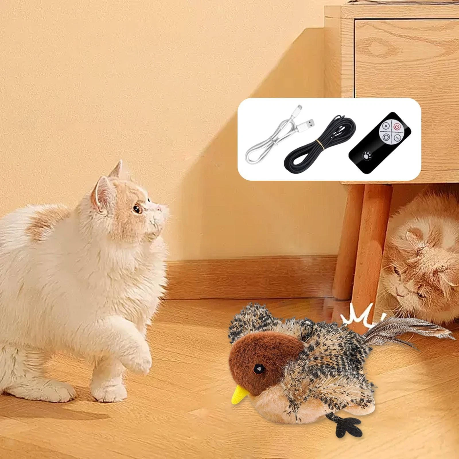 Interactive Bird Cat Toy Indoor Play Flapping Wing Self Amusement Realistic