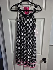 Eliza J Nww York Dress Womens Size 8 Black White Hot Pink Print Sleeveless