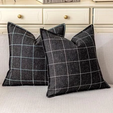 CARRIE HOME Black and White Plaid Boho Throw Pillow Covers 18x18 Set of 2, Moder