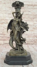 Handcrafted Art Sexy Nymph Dragon Bronze Sculpture Marble  light Fixture