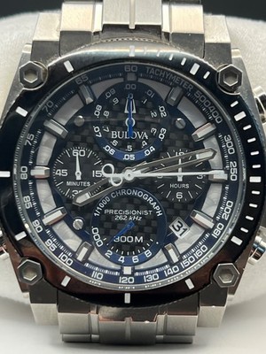 Bulova Precisionist Men's Chronograph Silver Steel 30ATM 47mm Watch 98B316
