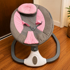 Infant Baby Bouncer Vibrating Chair Seat with Harness, Gray Pink