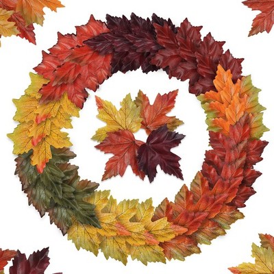 500PCS Artificial Maple Leaves Multicolored Fake Fall Silk Maple Leaves Decor...