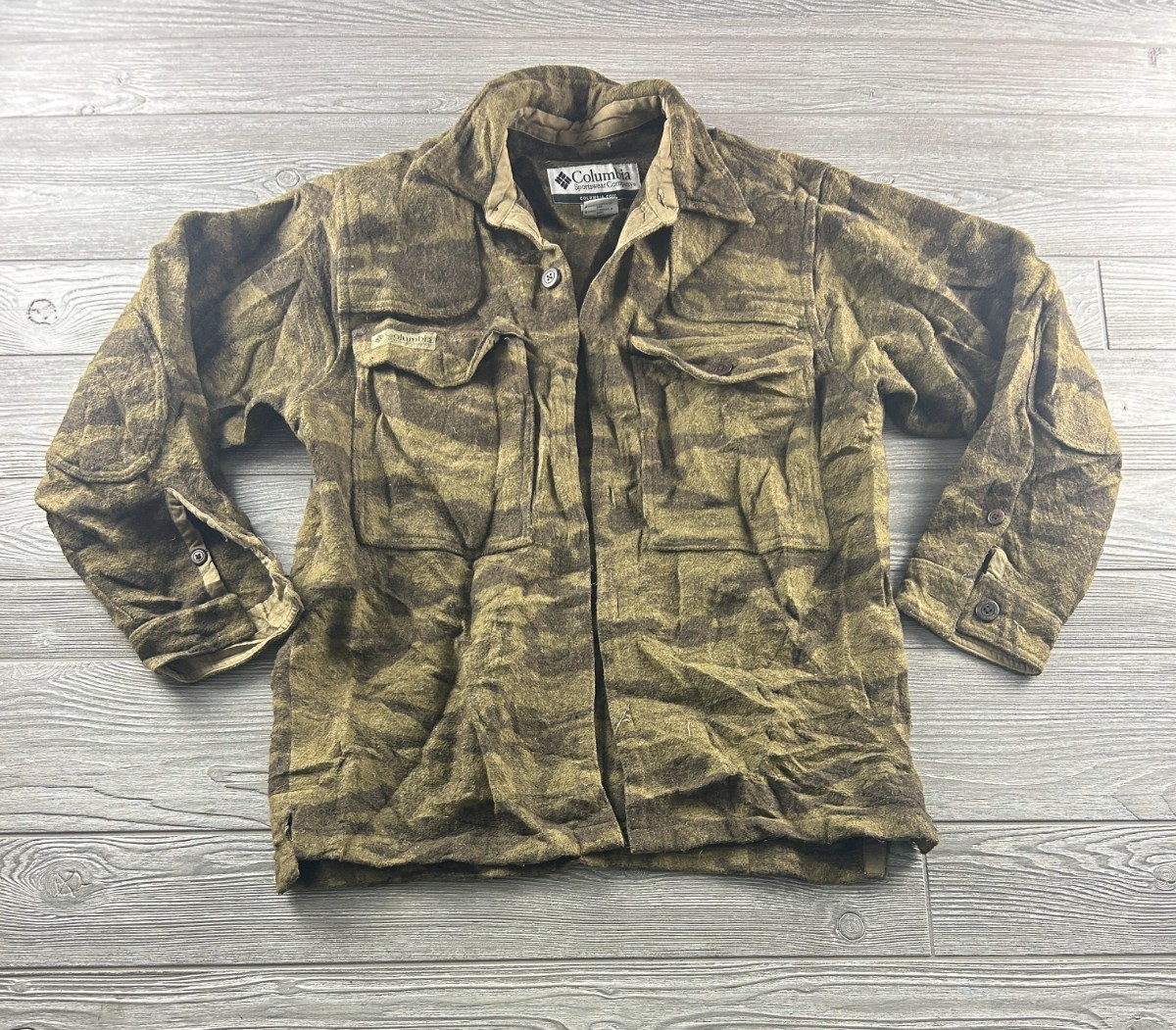 Columbia Button Up Wool Blend Camo Jacket Mens M PHG Outfitter