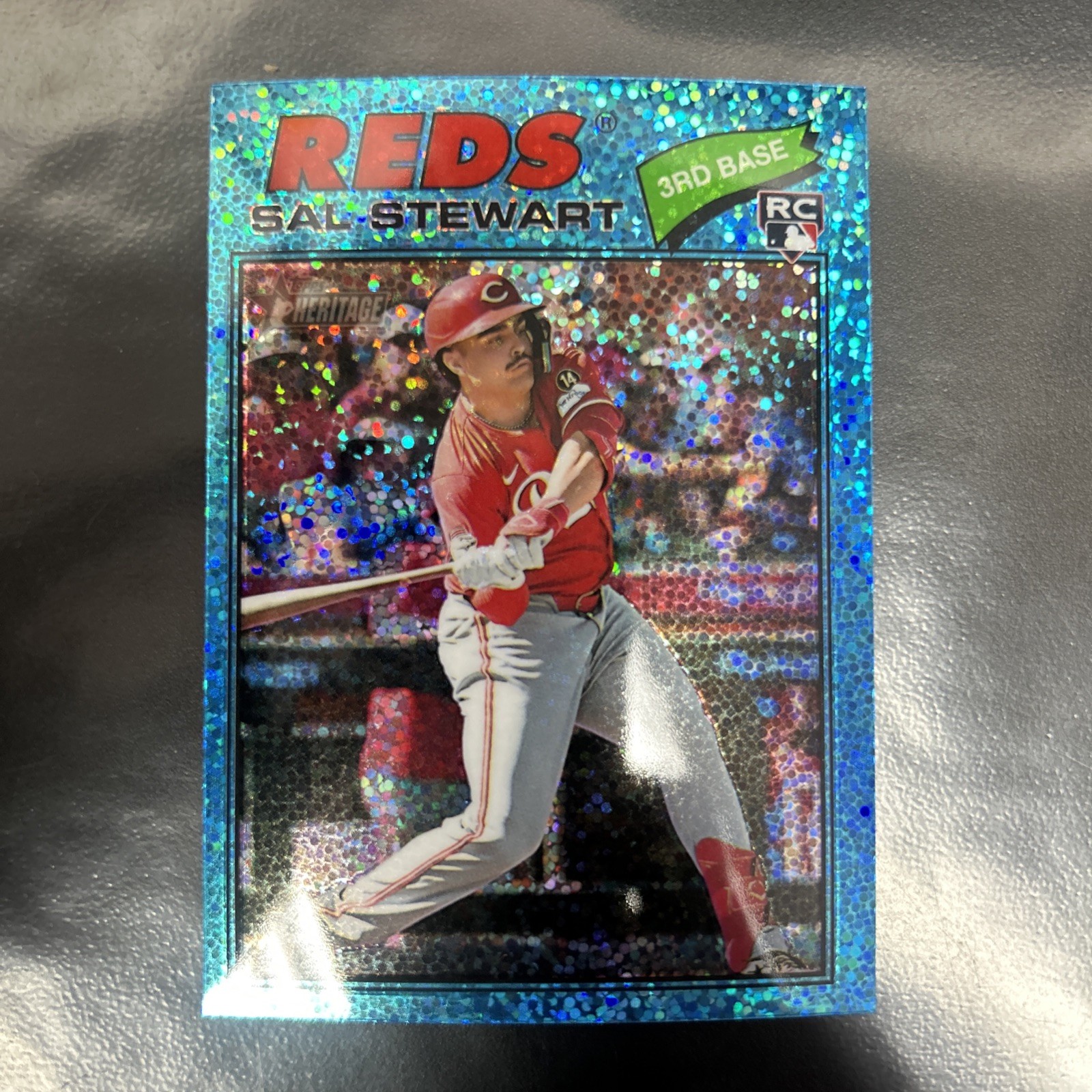 2026 Topps Heritage - Sal Stewart #221 Chrome Light Blue Sparkle Refractor (RC)