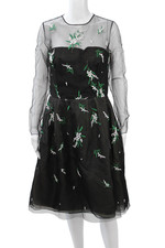 Oscar de la Renta Women Fit & Flare Black Dress Long Sleeve Round Neck Size 8