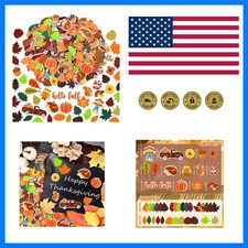 460Pcs Fall Thanksgiving Foam Stickers Glitter Maple Leaves Pumpkin Self-Adhe...