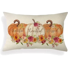 Pumpkin Lumbar Throw Pillow Cover 12 x 20 Inch Autumn Thanksgiving Farmhouse ...