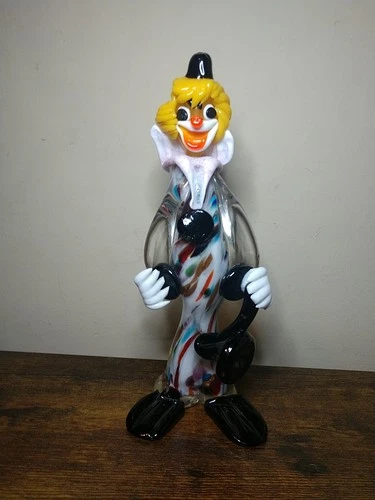Vintage Murano Art Blown Glass Clown Figurine Musician Saxaphone Sculpture