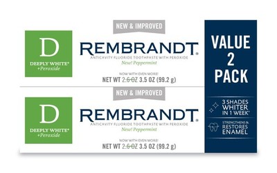 Rembrandt Deeply White + Peroxide 3.5 Ounce (Pack of 2), Peppermint Flavor 