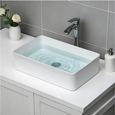 GhomeG Rectangular Bathroom Vessel Sink 21"x14" Rectangle 21"x14", White