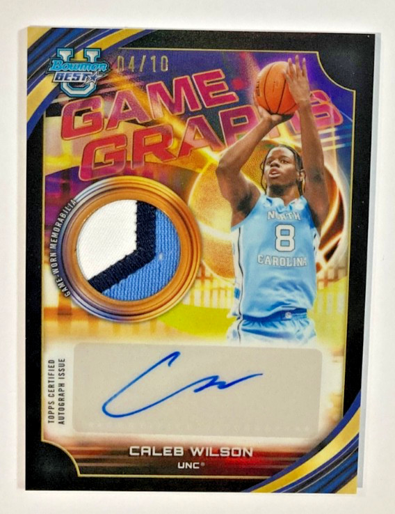 2025-26 BOWMAN BEST U CALEB WILSON AUTO GAME-WORN PATCH BLACK REFRACTOR SSP #/10