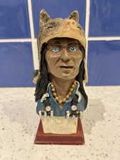 Vintage Native American Wolf Shaman Warrior 5.5 inch Bust Sculpture 