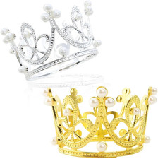 2 Pack Mini Baby Crowns, Rhinestone & Pearl Princess round Tiara for Birthday Pa