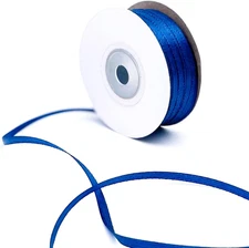 Blue Ribbon - 1/8 Inch X 100 Yards Double Face Solid Color Thin Satin Ribbon for