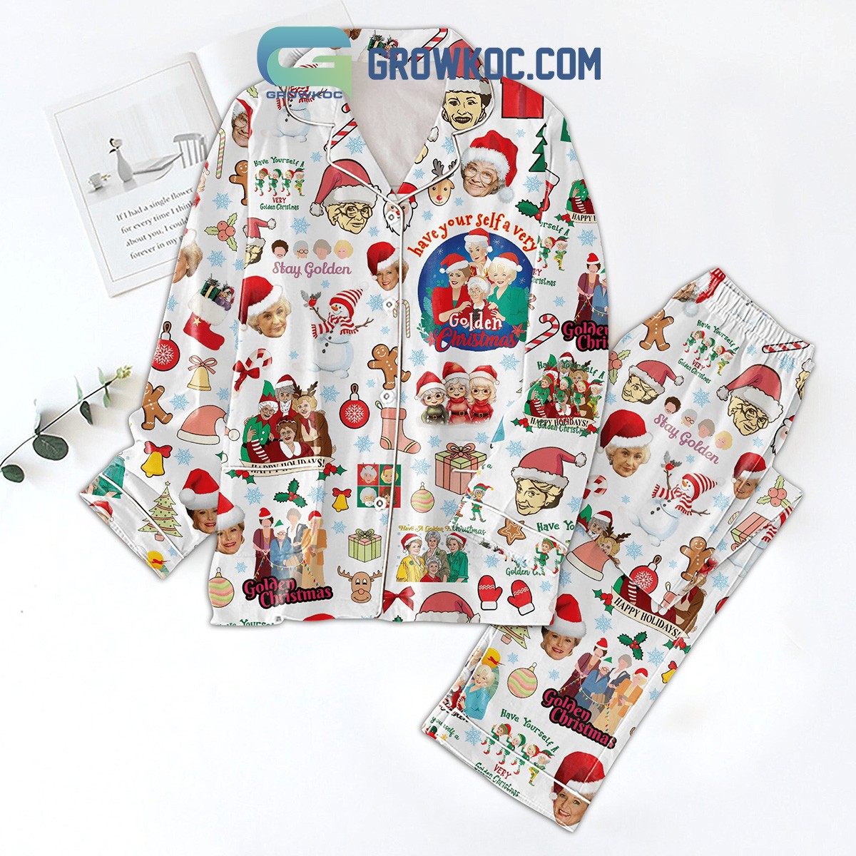 The Golden Girls Happy Holiday Golden Christmas Polyester Pajamas Se
