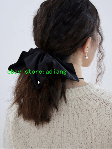 Mujeres Charmeuse Satén Perla Gracia Grandes Elástico Cintas para el Cabello Corbatas 2025 Negro - Imagen 1 de 2