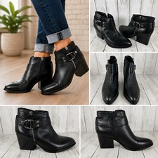 Marc Fisher Vanqar Black Leather Ankle Boots Buckle Zip Block Heel 9 CLEAN