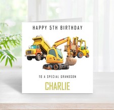 5th Birthday Personalised Card Digger Tractor Dump Truck Bulldozer Age 5 (C224)