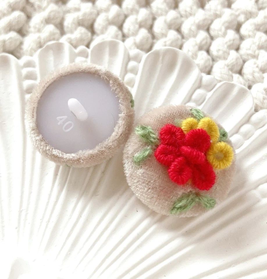 2pcs 28mm Red flower plants embroidered velvet  fabric covered shank buttons  - Image 4 of 4