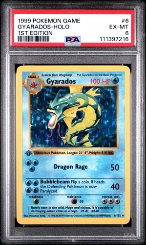 PSA 6 Pokemon Base Set 1st Edition Shadowless Holo Rare Gyarados 6/102