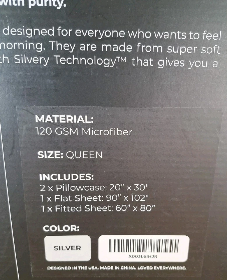 Juego de sábanas con infusión plateada Queen Silver 120 GSM microfibra plateada Foto 4 de 4