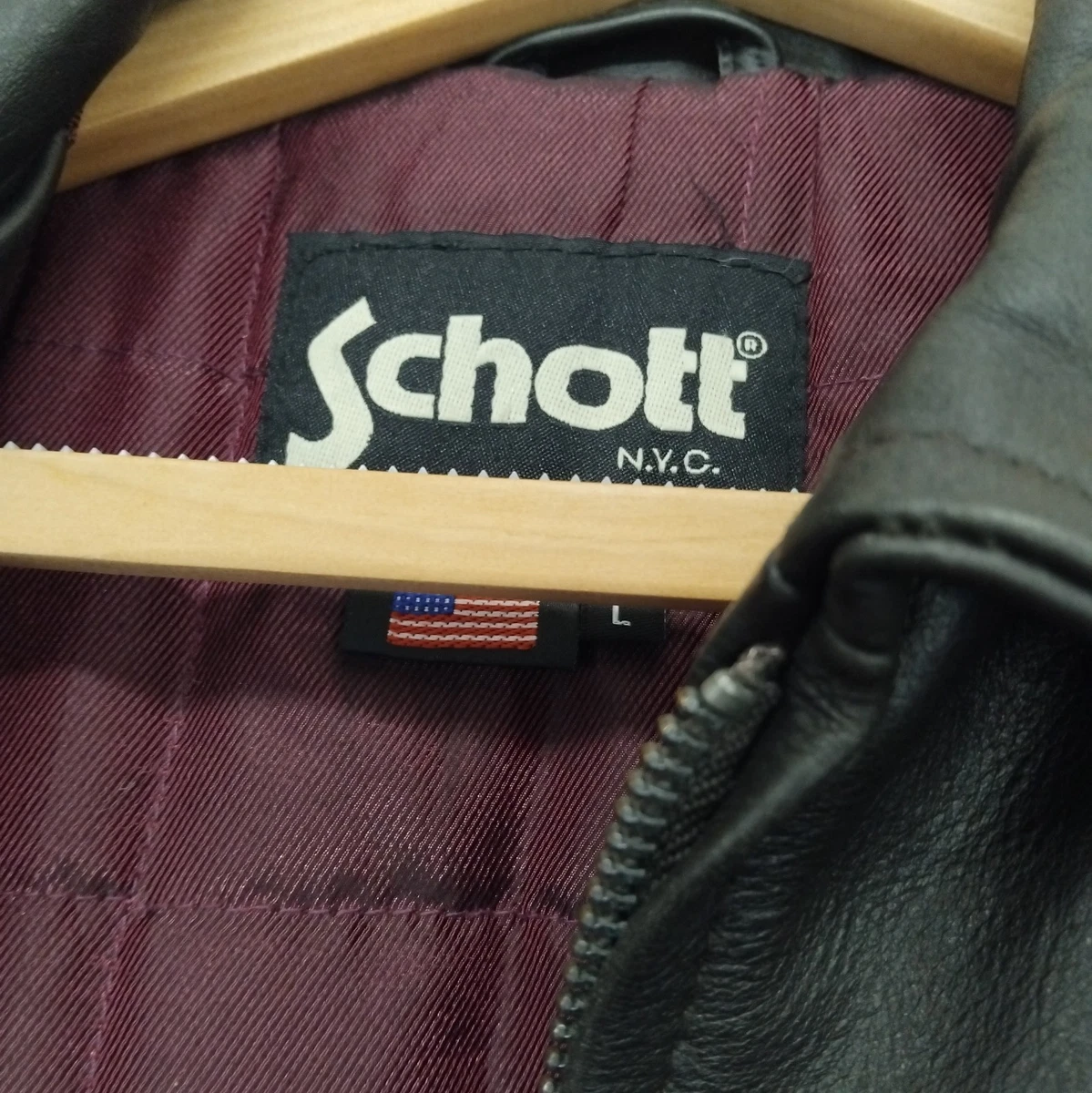 Chaqueta Bomber Schott NYC Cuero Marrón Oscuro L Piel de Vaca LC5100 Cremallera