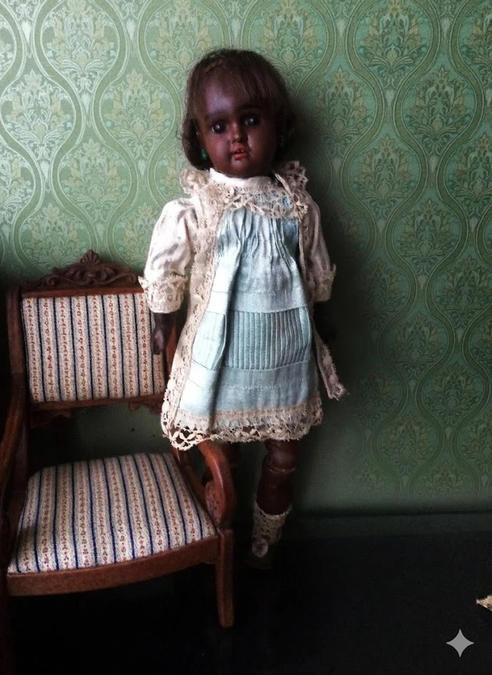 ancienne petite poupée noire Simon Halbig  avec male et trousseau no Jumeau - Photo 2/4