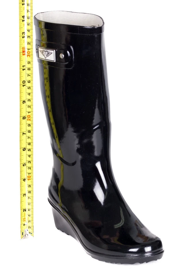 Дождь ботинки женский размер 11 черный на танкетке каблук водонепроницаемый резиновый высокие туфли, новый - Изображение 4 из 4