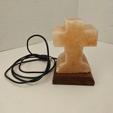 Cross Pink Salt Lamp Changing Color Lights 3" x 4.5" Religious Christian Decor