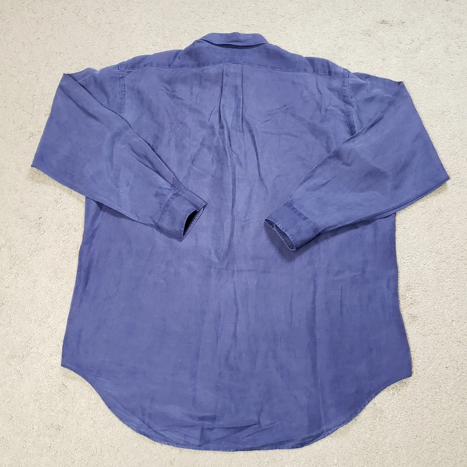 Camisa De Colección Ralph Lauren Seda Lino Hombres M Azul Verde Pony Blake Manga Larga Foto 4 de 4