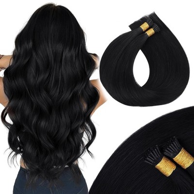 MAXITA I Tip Human Hair Extensions Jet Black 20'' 100g/50s Natural Remy