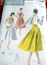 LOVELY VTG 1950s DRESS BUTTERICK Sewing Pattern 12/30 FF