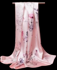 100% Silk mulberry Scarf Women neckerchief Shawl Wrap floral pink red HD1-11