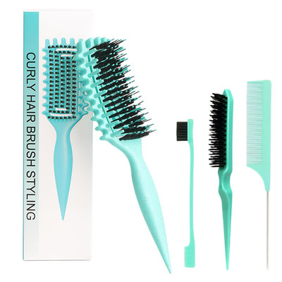 Curly Hair Brush,Curl Defining Brush plus 3 Pieces Hair Styling Comb Set(Slick B