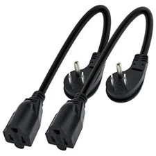 8 inch S Flat Plug Short Power Extension Cord Outlet 2 Pack Angled male adapter