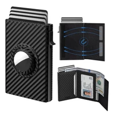 Mens Slim Minimalist Wallet for Airtag,Pop Up Card Holder Leather Wallet for Men