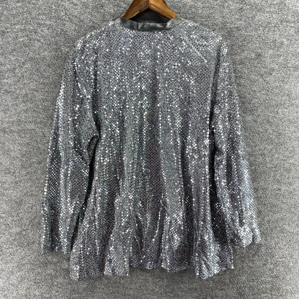 R&M Richards Blazer Women 16 Gray Long Sleeve Open Front Metallic Classic Fit - Image 2 of 4