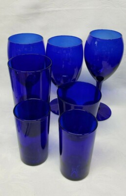 Vintage Anchor Hocking Cobalt Blue Glass 6 Pieces different sizes