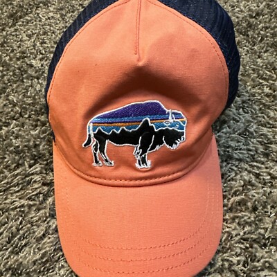 s-l400.jpg Patagonia Buffalo Bison Embroidered‎ Logo Blue Mesh Orange Trucker Hat Cap main image 0